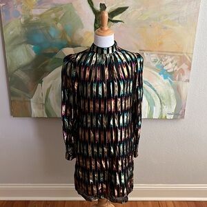 Trina Turk Masterpiece Metallic Mock-Neck Shift Dress size 6
